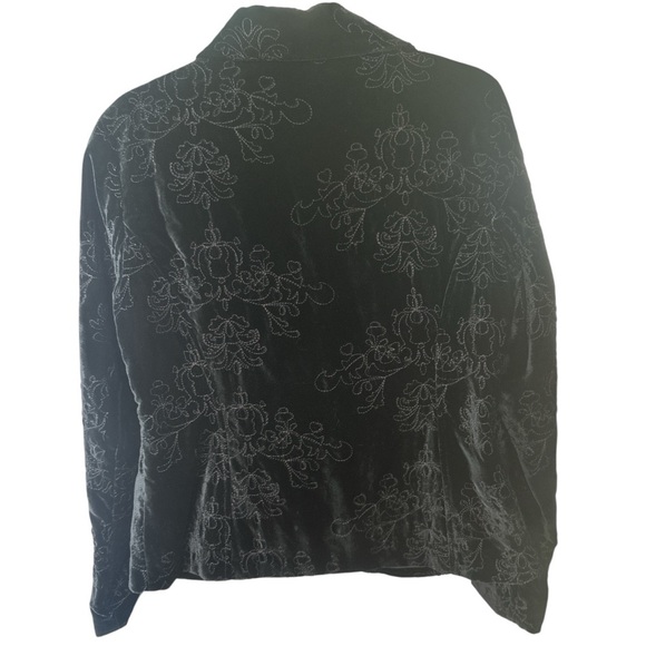 Old Navy Black Velvet Blazer with Floral Embroidery Tie Front Career Holiday SzL - Picture 3 of 12